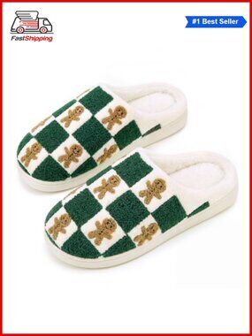 🎅 Fuzzy House Slippers for Women Men Non-Slip Slip-On Winter Warm Christmas